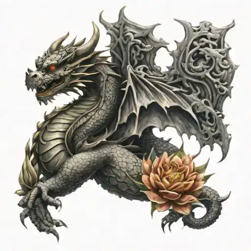 Buda Con Flor Del Otro Y Dragon De Fondo