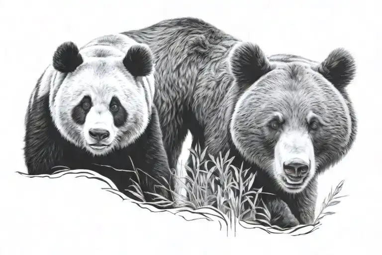 Panda And Grizzly Bear Looking