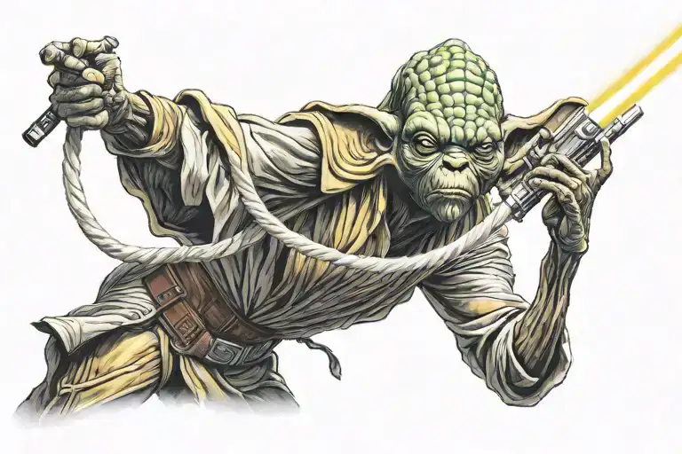 Star Wars Character Plo Koon Wielding Yellow Lightsaber