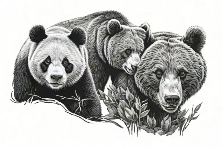 Panda And Grizzly Bear Looking