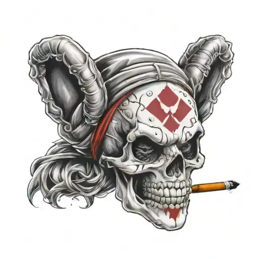 A Smoking Skull With Harley Quinn And Joker Inspired Face Paint Designs