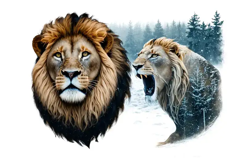 Lion And Snowy Forrest Chest Piece