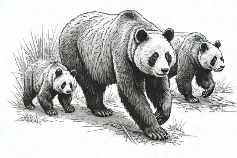 Panda And Grizzly Bear Walking