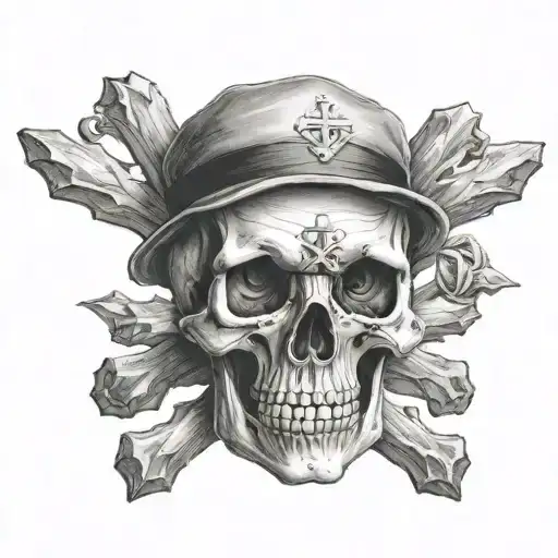 A Skull From The Front With A Mustache With Two Bones In The Shape Of A Cross