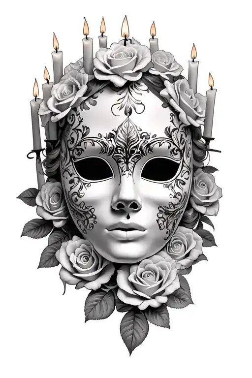 Venice Mask Surrounded By Candles Rose