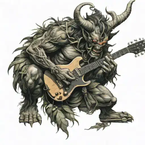 A Oni Demon Playing A Guitar In The Jungle