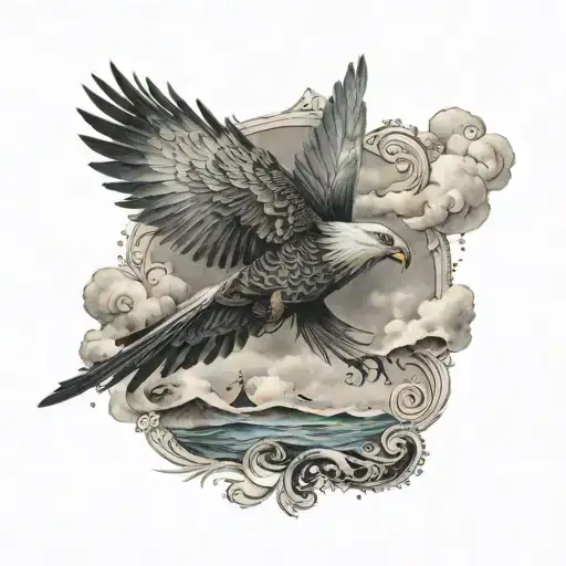 Feathered Pin In An Ocean Full Of Ink And A Scroll Stretched Across The Sky