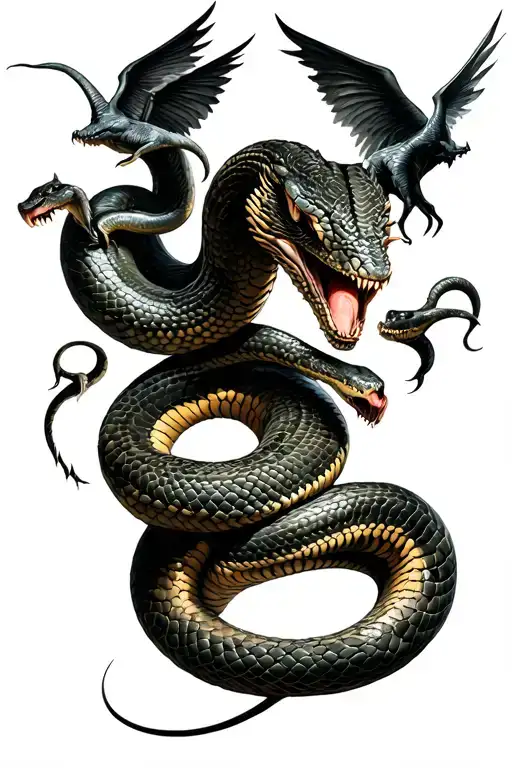 Snake With Demons Flying