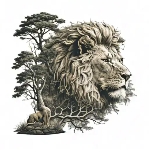 Lion With Forest Backround