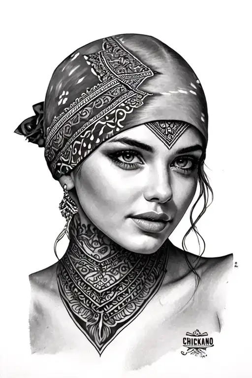 Chickano Portrait Of Beautiful Woman Wearing Bandana