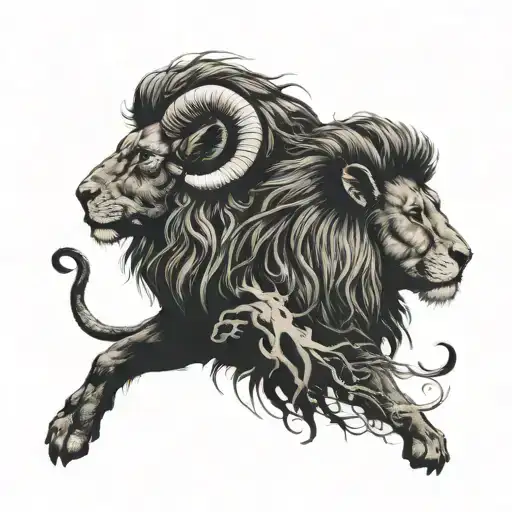 The Silhouette Of A Ram And A Lion Facing Each Other