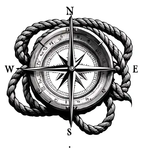 Compass Rose With Rope An Compass Black And White