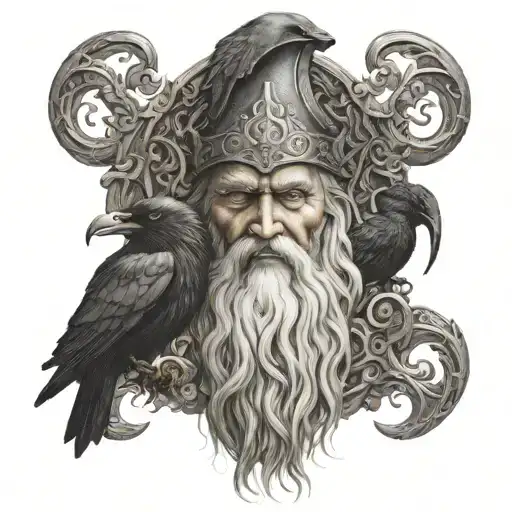 Odin With Huginn And Muninn