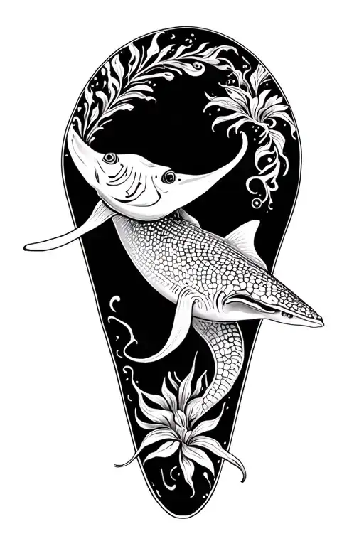 Henna Leg Sleeve Including Sting Ray Gracefully Swimming