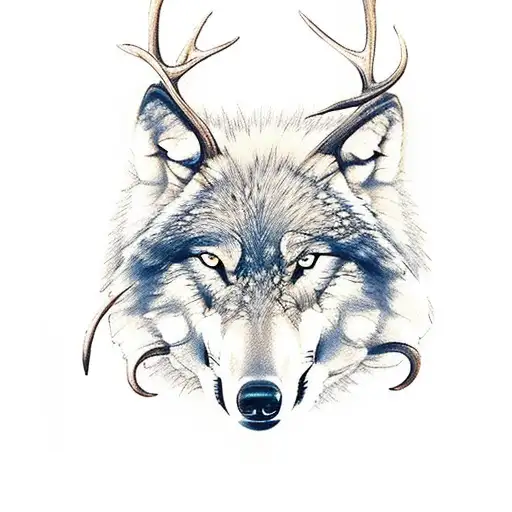 Wolf In Deer Antlers