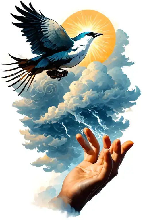 Religious Crying With Clouds And A Hand Releasing A Bird