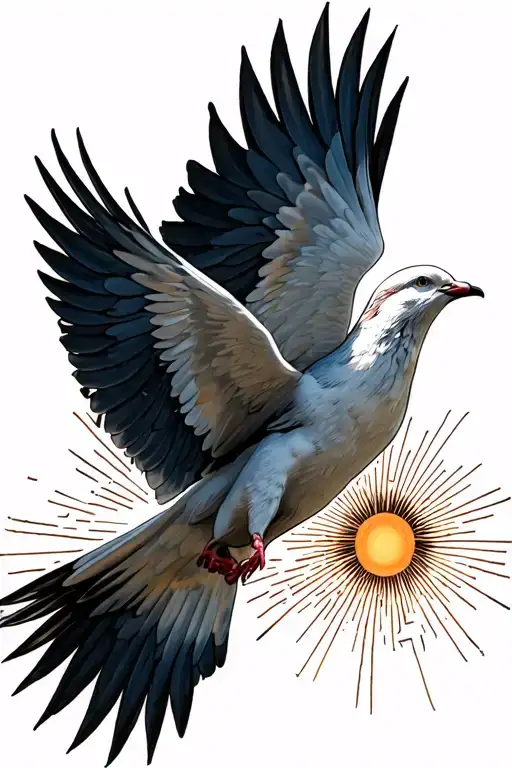 Flying Dove With Sun Rays