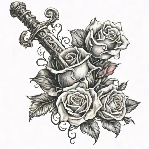 A Broken Rapier Covered By Roses