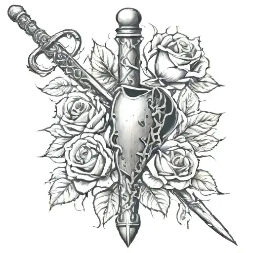 A Broken Epee Covered By Roses