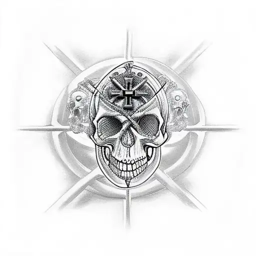 Inverted Cross Standing On A Skull