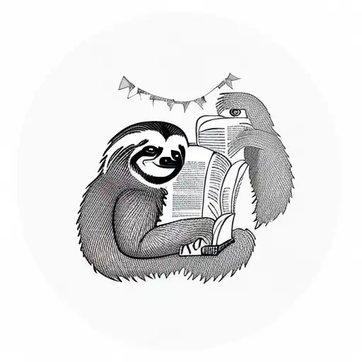 A Sloth Reading A Book In A Mountainous Landscape