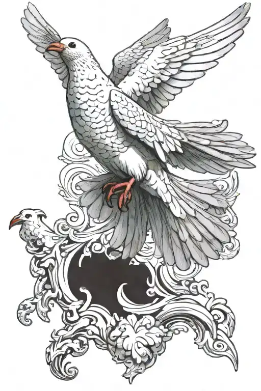 Dove With A Jade Stone In Its Mouth Open
