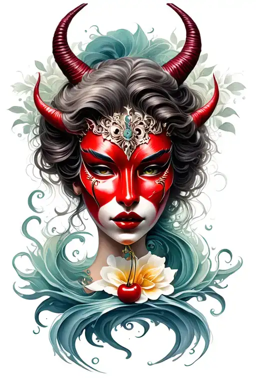 Face Woman Mask Demon Fleur De Cherryier Wave