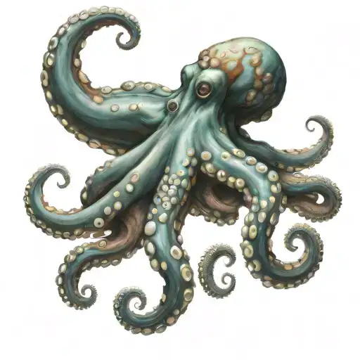 Huge Octopus Wit Long Tentacles Wrapped Around Hand