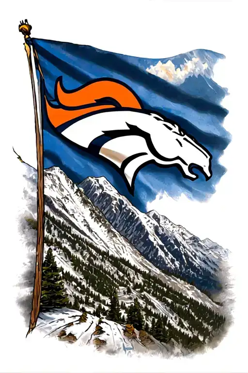 Denver Broncos Colorado Flag And Mountains