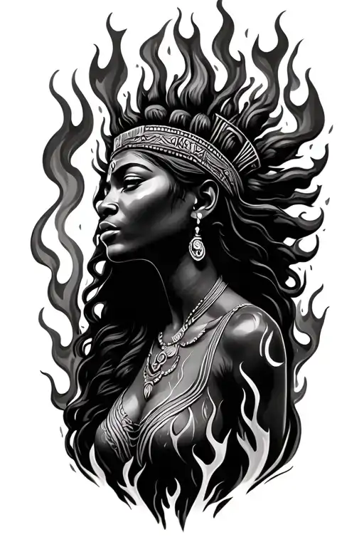 African Fire Goddess Engulfed In Flames