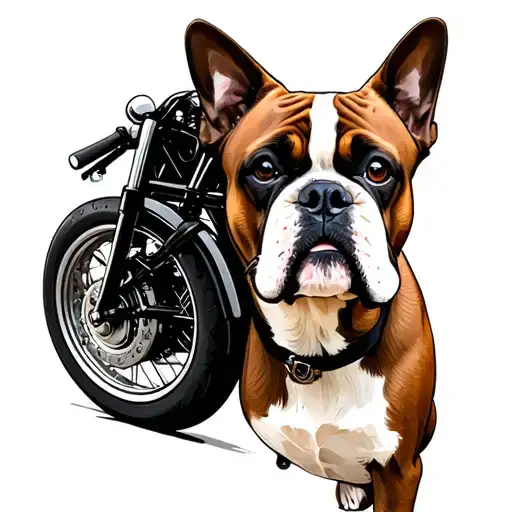 Combine Elements Of A Harley Motorcycle And A Boxer Dog In A Sleek And Modern Tattoo Design