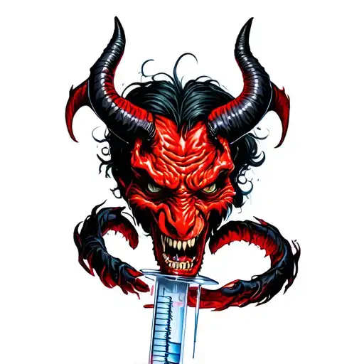 Devil Stuck Inside Hypodermic Syringe Symbolizing The Client's