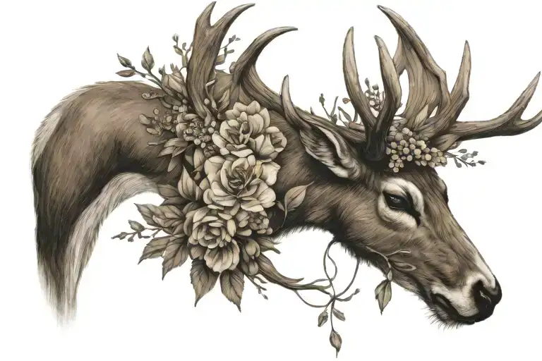 Deer Antlers With Flowers In The Middle