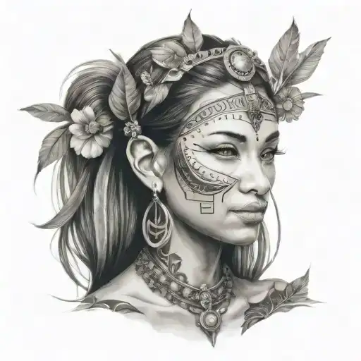 Beautiful Amazon Woman With Neo-traditionnalelements Design