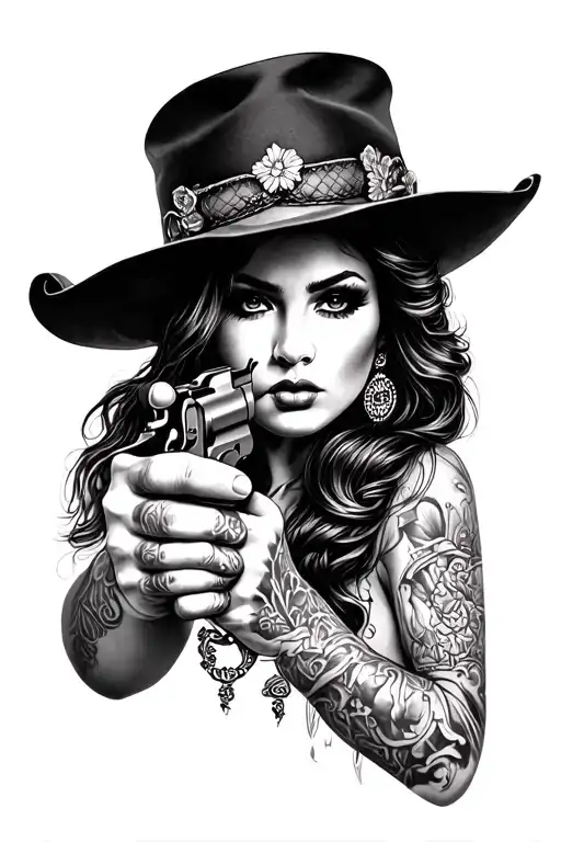 Chicano Tattoo Face Women Holding Gun