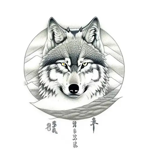 Samurai With Wolf And Moon