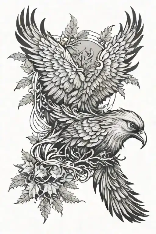 Phoenix Bird From Fir Tree Surrounded