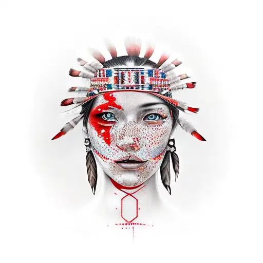 Native Girl With Red Paint In Face