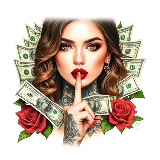 Chichana Woman Who Has Her Finger On Her Lips With Money And Roses Around