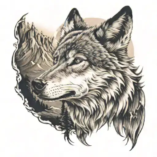 A Wolf Howling At The Moon Over A Mountain Landscape