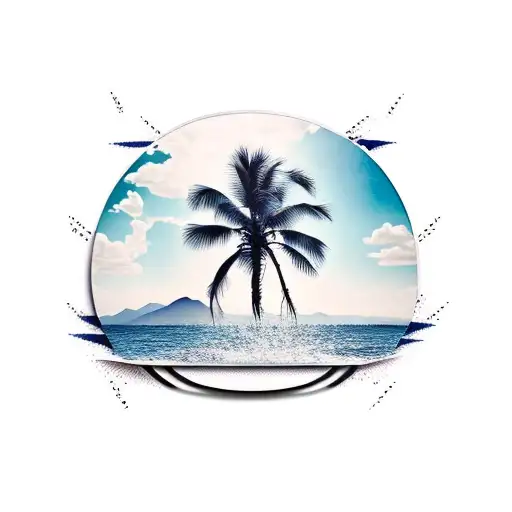 Palm Tree Sky Water Boat In An Triangle