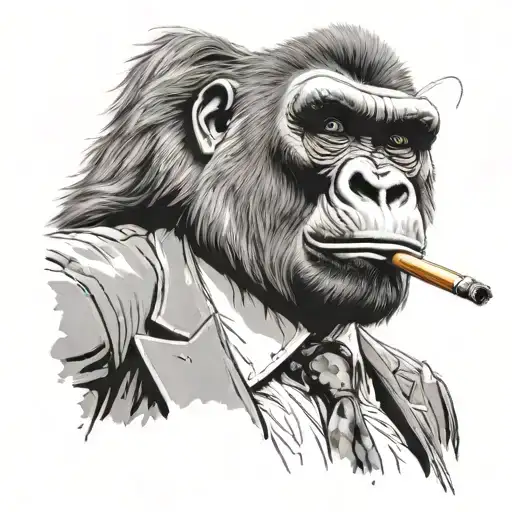 A Gorilla With Slick Hair Ain A Suit Smoking Cigar Appears Rich With Hot Girls And Cars Behind Him