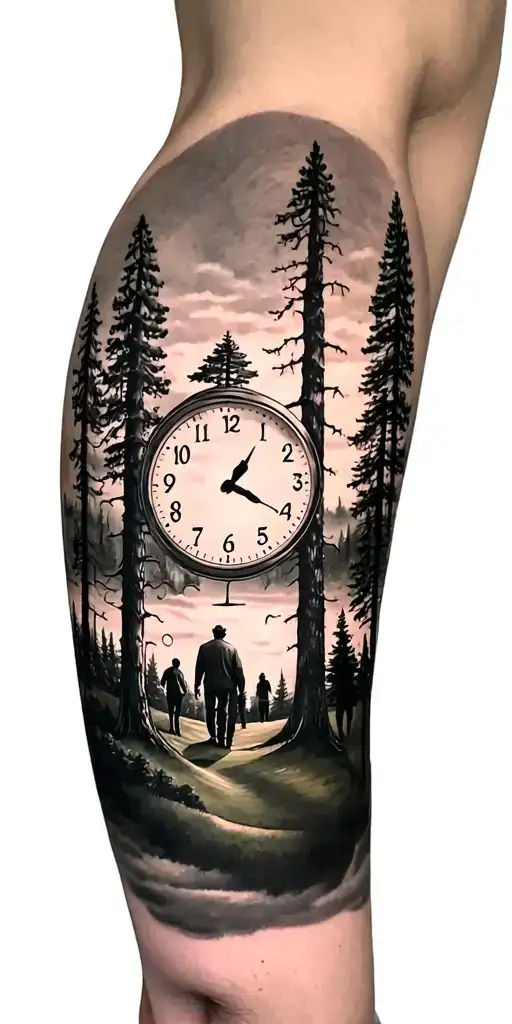 Pine Forest And Family On Golf Course And Ansel Adams And Clock