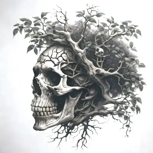 Front View Tree Of Life Growing Through The Eyes Holes Of The Skull