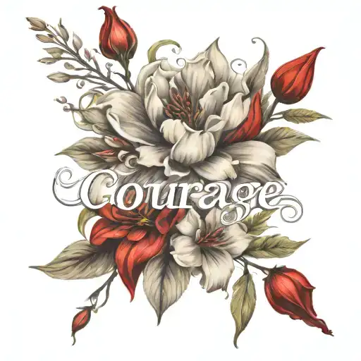 Long Flowers With Red And The Word Courage Across Them