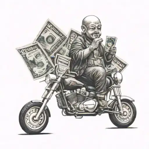 Budha With Money Riding Harley Davidson Motorcycle