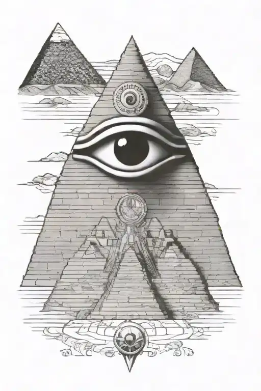 God Ra With The All-seeing Eye Against The Background Of The Pyramids
