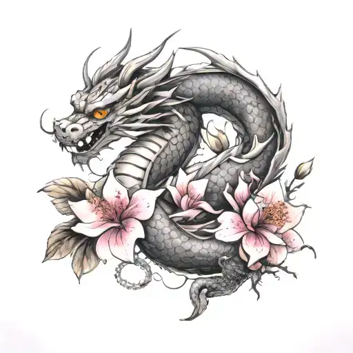 Sakura Flower And Dragon