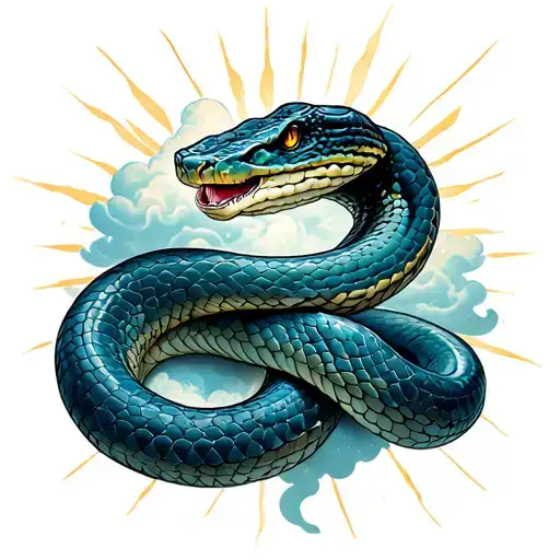 Snake With Rays And Clouds
