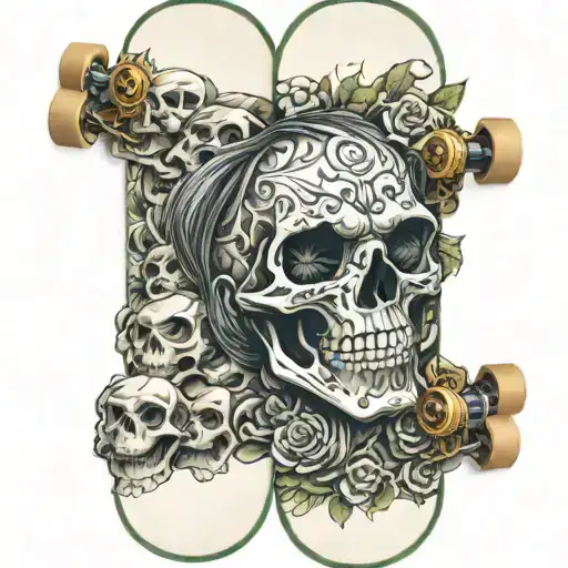 Skateboard Deck Made Of Skulls With Sexy Demon Slayer Chick